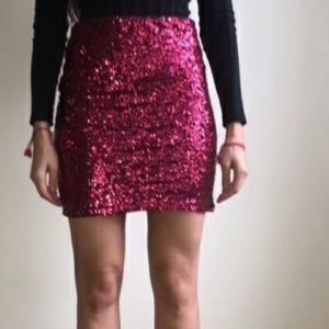 H&M Divided Sequin Shimmery Skirt Hot Pink S NWT